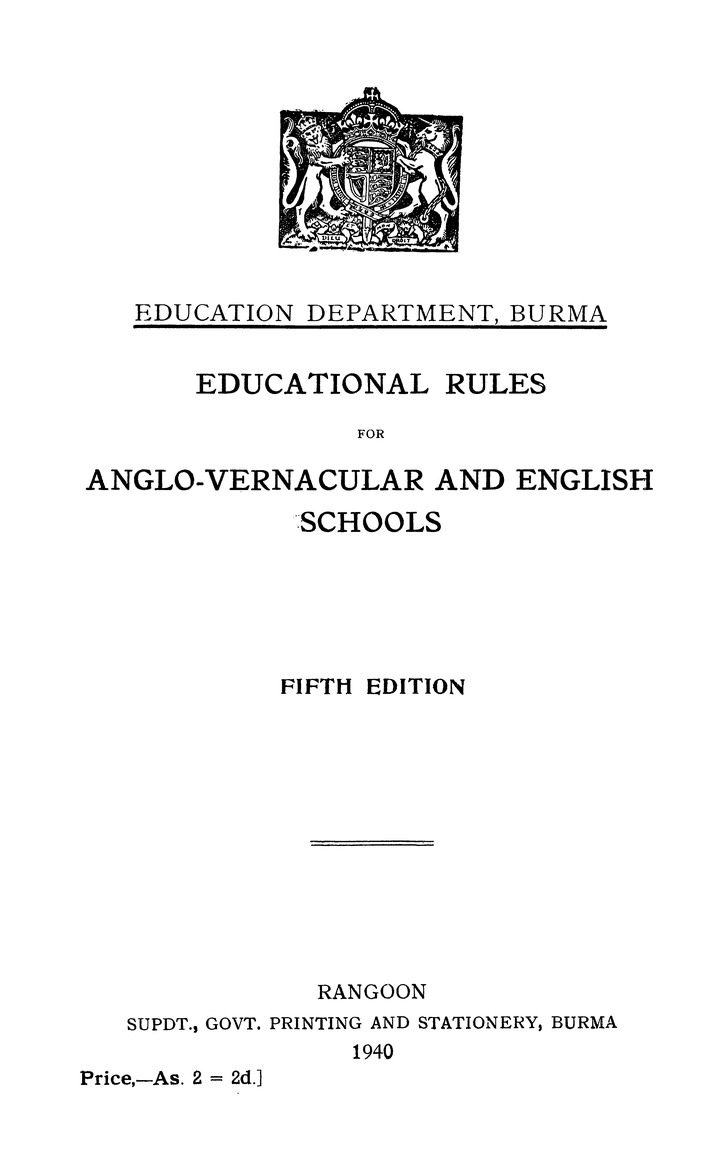 Educational rules for Anglo-Vernacular and English schools - 