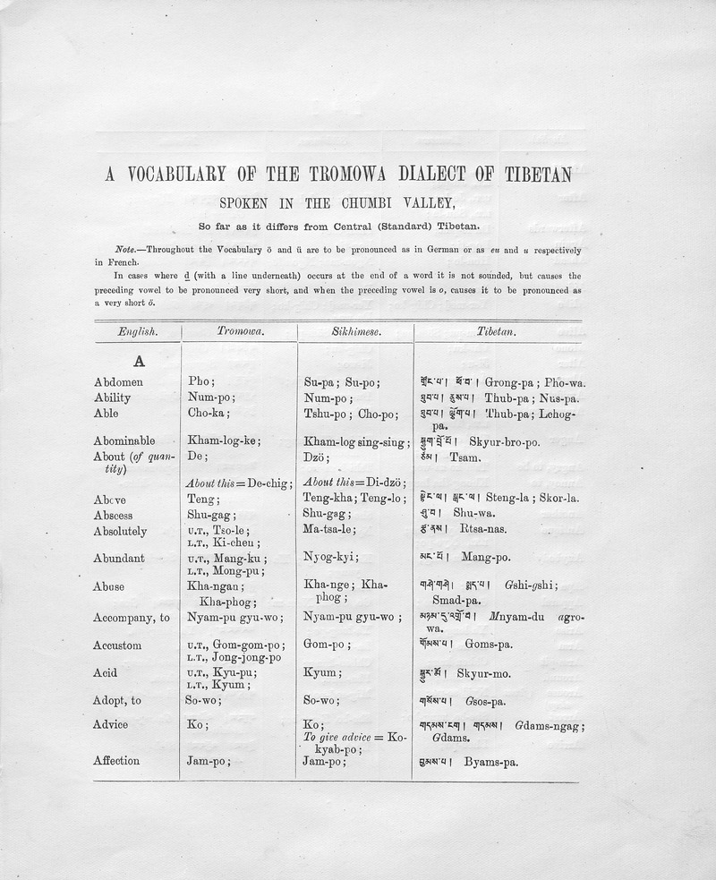 A Vocabulary of the Tromowa dialect of Tibetan spoken in the Chumbi Valley (so far as it differs from standard Tibetan) - digital image 16