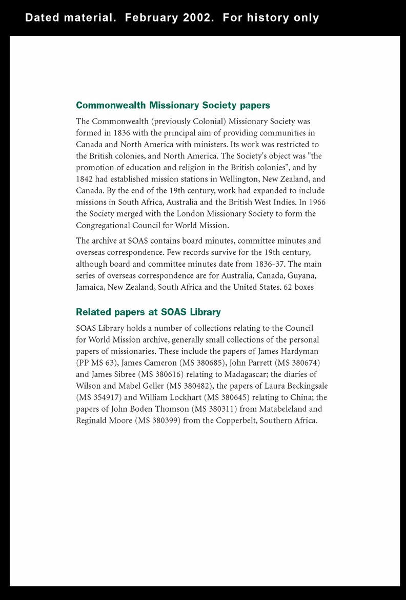 SOAS Library guide to the Council for World Mission collections - Page 7