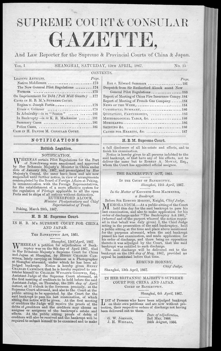 Supreme Court and consular gazette, and law reporter for the Supreme & provincial courts of China & Japan - 