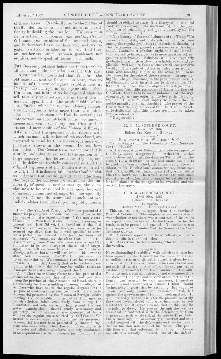 Supreme Court and consular gazette, and law reporter for the Supreme & provincial courts of China & Japan - 