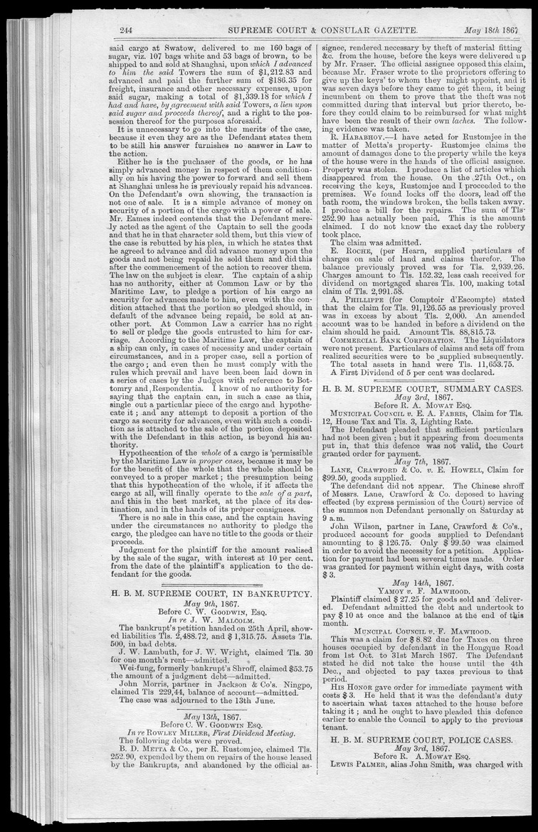 Supreme Court and consular gazette, and law reporter for the Supreme & provincial courts of China & Japan - 