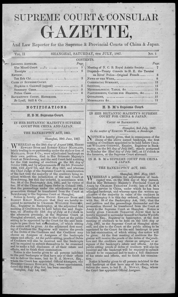 Supreme Court and consular gazette, and law reporter for the Supreme & provincial courts of China & Japan - 