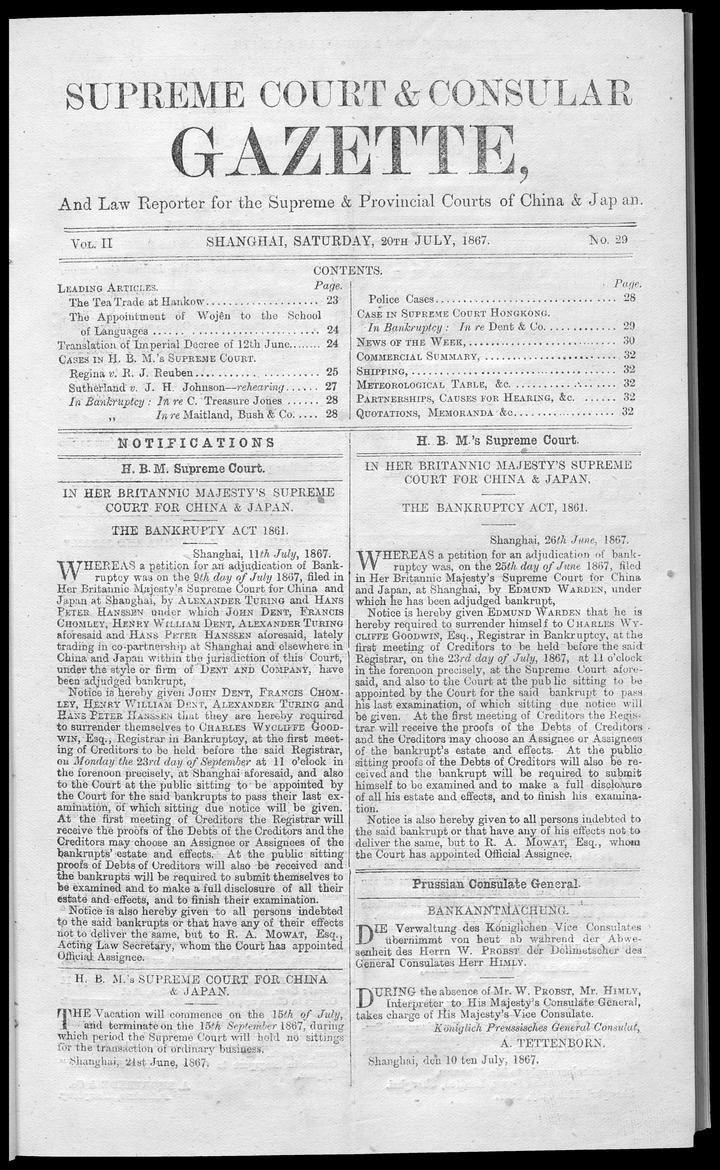 Supreme Court and consular gazette, and law reporter for the Supreme & provincial courts of China & Japan - 