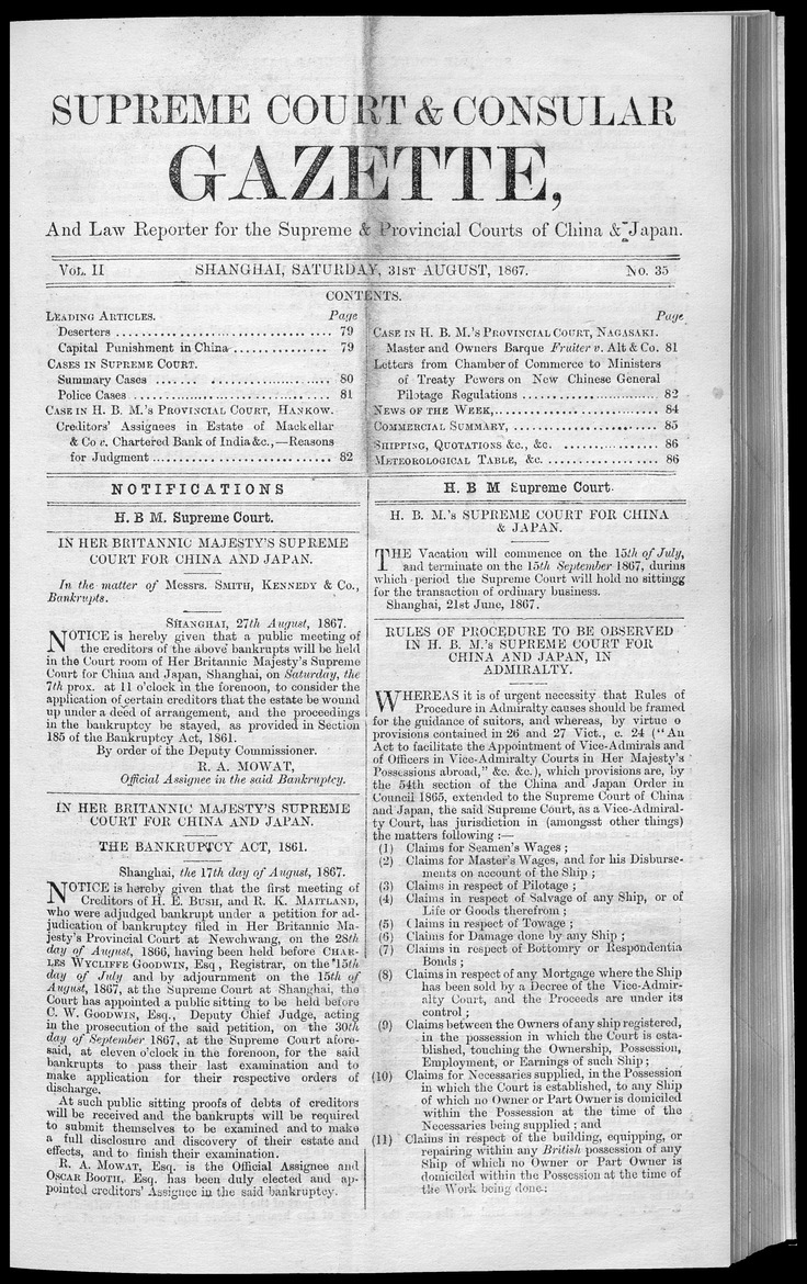 Supreme Court and consular gazette, and law reporter for the Supreme & provincial courts of China & Japan - 