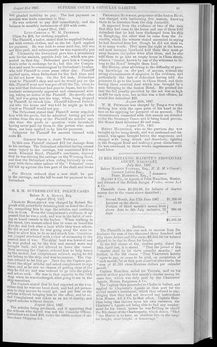 Supreme Court and consular gazette, and law reporter for the Supreme & provincial courts of China & Japan - 