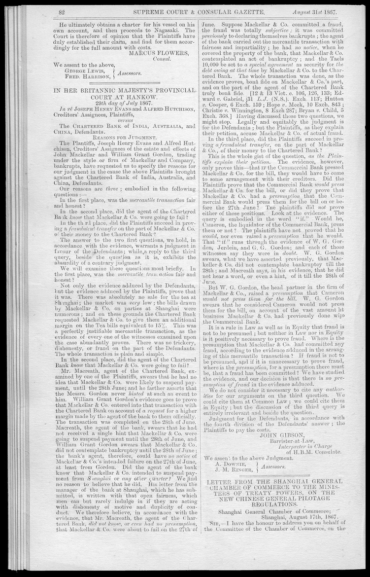 Supreme Court and consular gazette, and law reporter for the Supreme & provincial courts of China & Japan - 