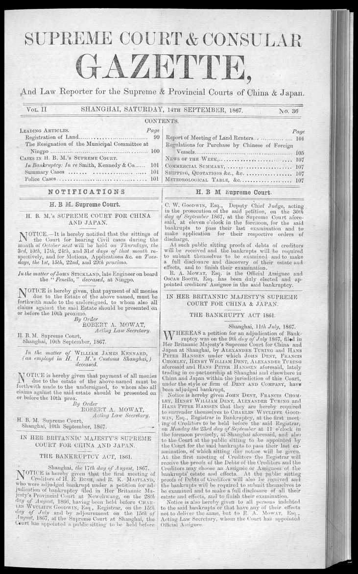 Supreme Court and consular gazette, and law reporter for the Supreme & provincial courts of China & Japan - 
