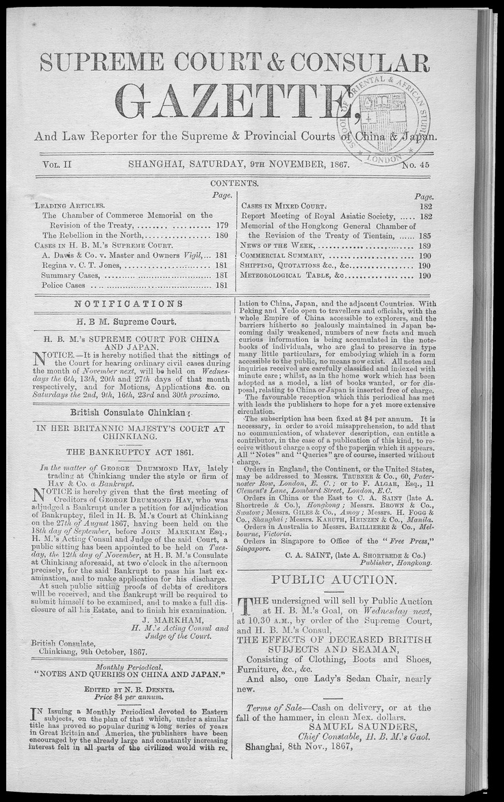 Supreme Court and consular gazette, and law reporter for the Supreme & provincial courts of China & Japan - 
