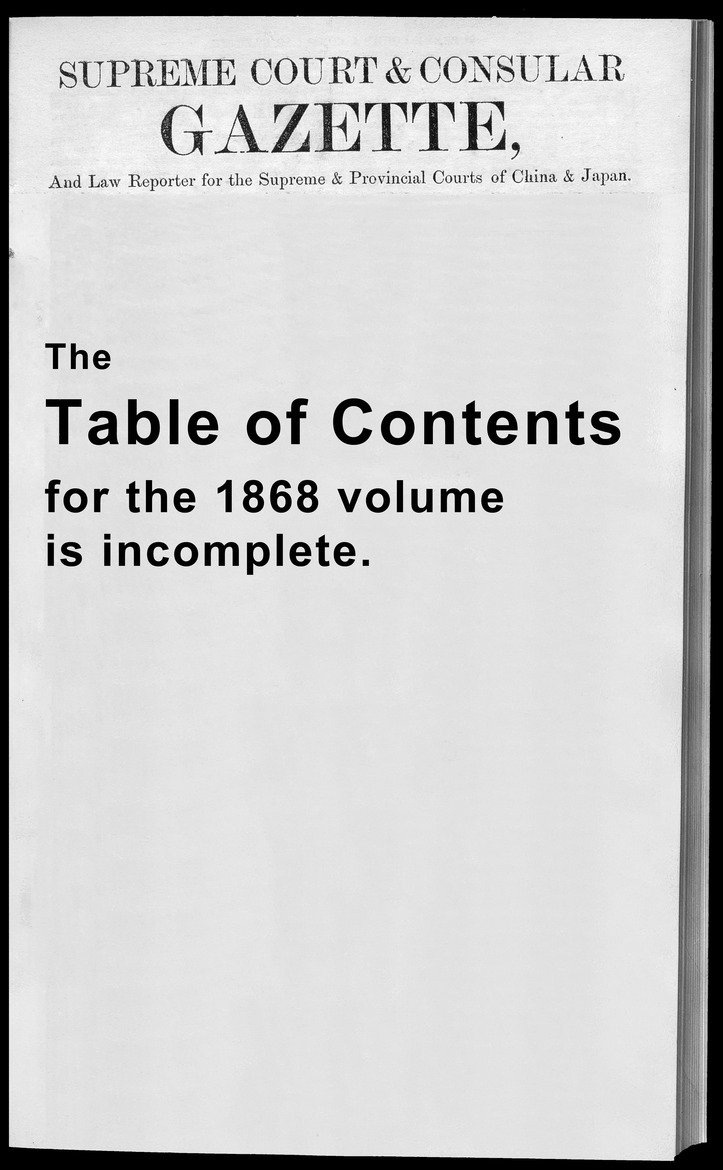 Supreme Court and consular gazette, and law reporter for the Supreme & provincial courts of China & Japan - 