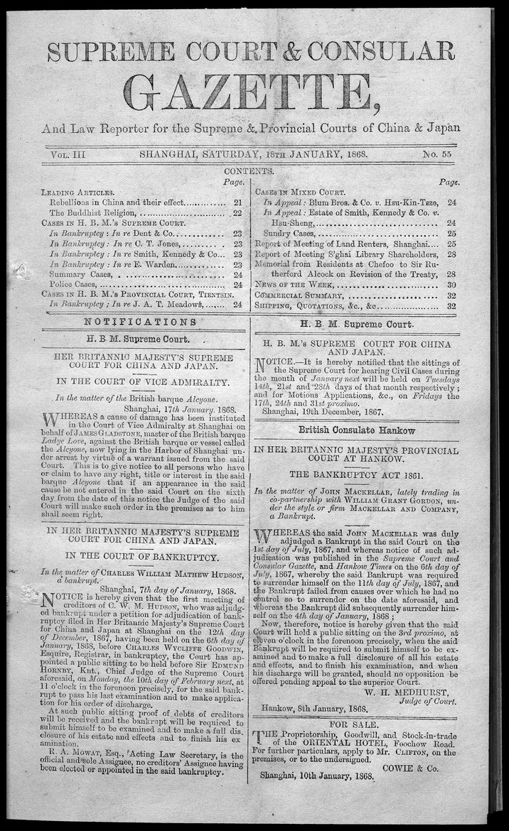 Supreme Court and consular gazette, and law reporter for the Supreme & provincial courts of China & Japan - 