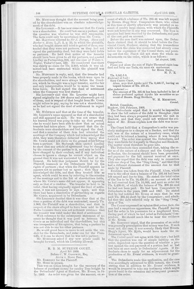 Supreme Court and consular gazette, and law reporter for the Supreme & provincial courts of China & Japan - 