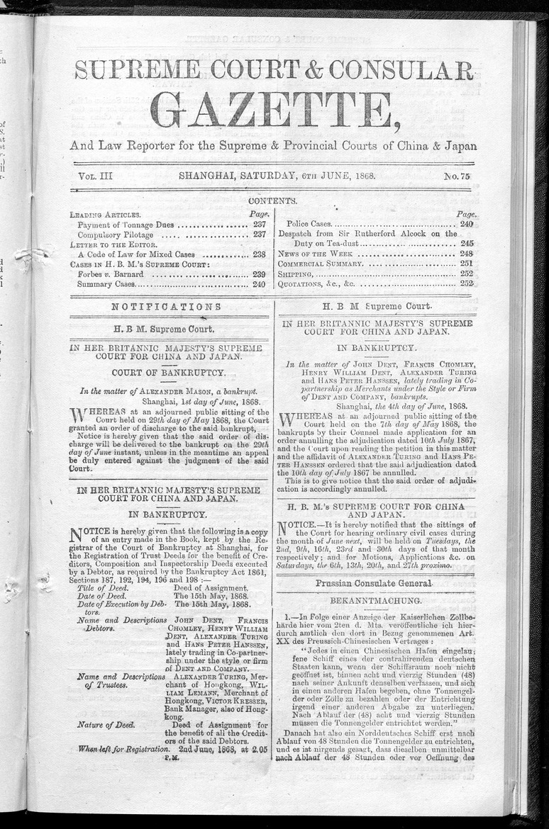 Supreme Court and consular gazette, and law reporter for the Supreme & provincial courts of China & Japan - digital image 1