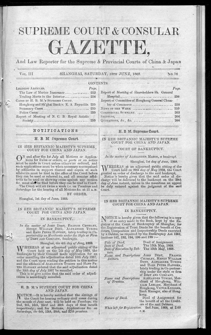 Supreme Court and consular gazette, and law reporter for the Supreme & provincial courts of China & Japan - 