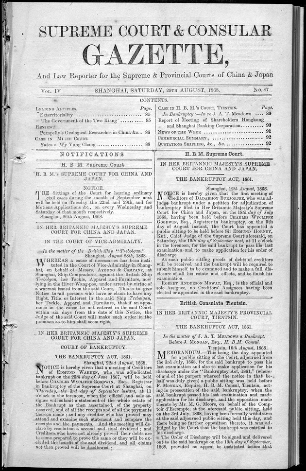 Supreme Court and consular gazette, and law reporter for the Supreme & provincial courts of China & Japan - 