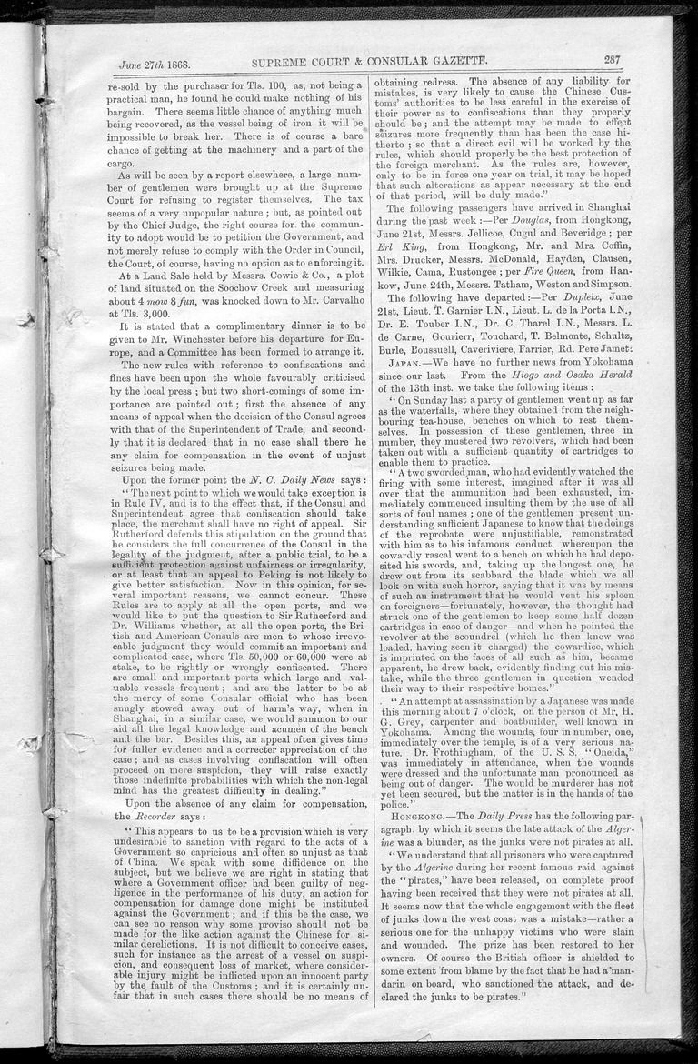 Supreme Court and consular gazette, and law reporter for the Supreme & provincial courts of China & Japan - 