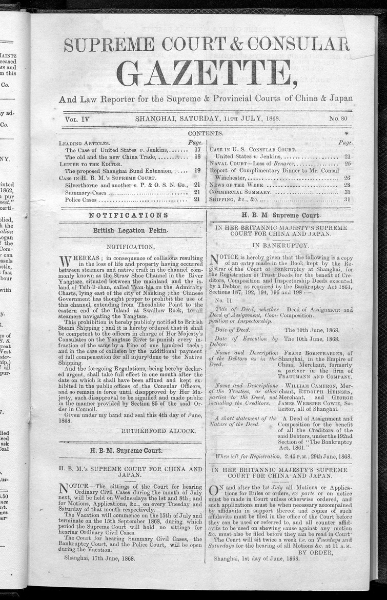 Supreme Court and consular gazette, and law reporter for the Supreme & provincial courts of China & Japan - 