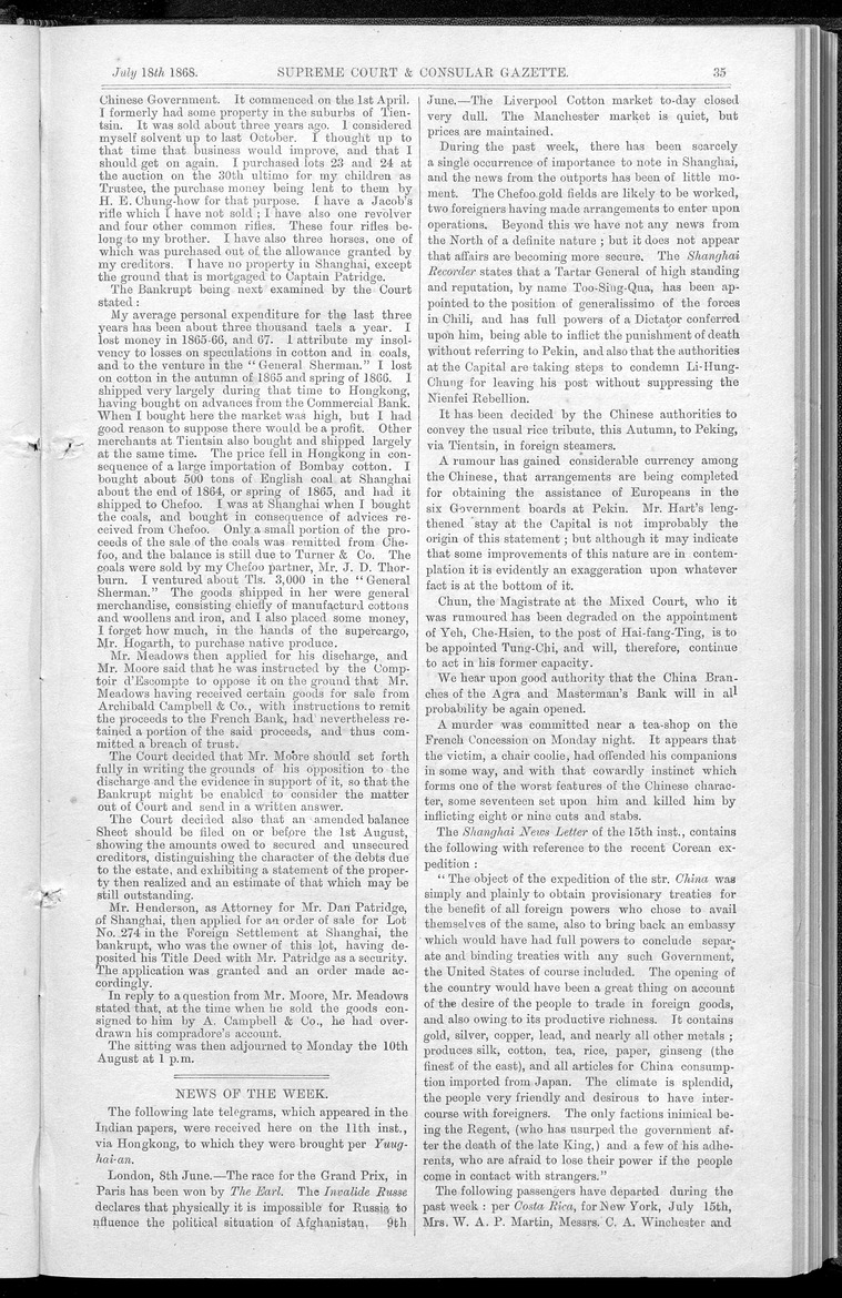 Supreme Court and consular gazette, and law reporter for the Supreme & provincial courts of China & Japan - 