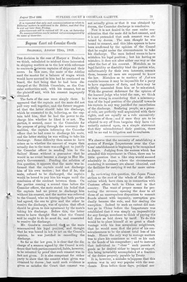 Supreme Court and consular gazette, and law reporter for the Supreme & provincial courts of China & Japan - 