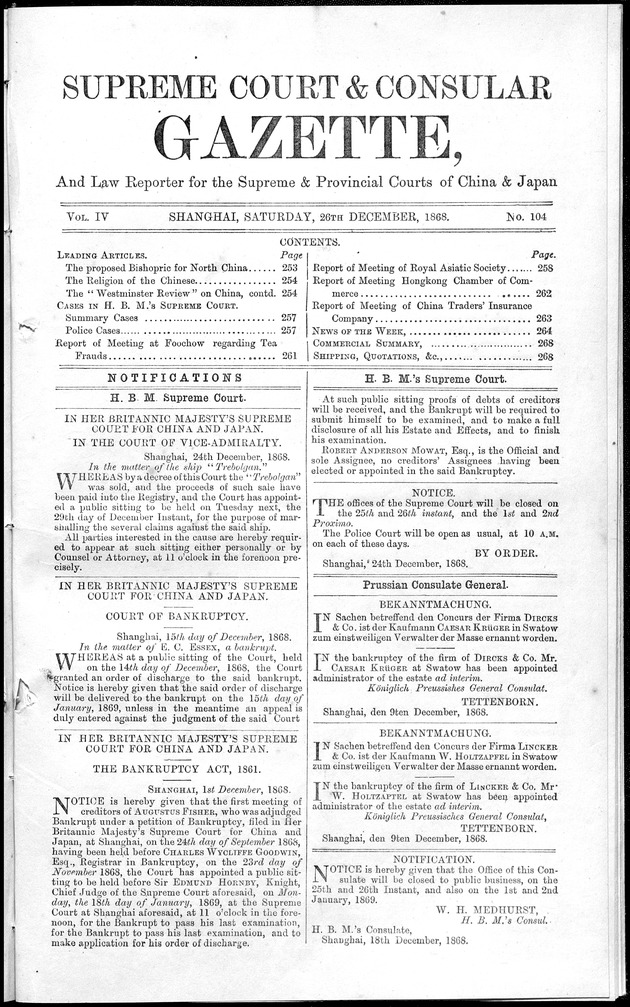 Supreme Court and consular gazette, and law reporter for the Supreme & provincial courts of China & Japan - 