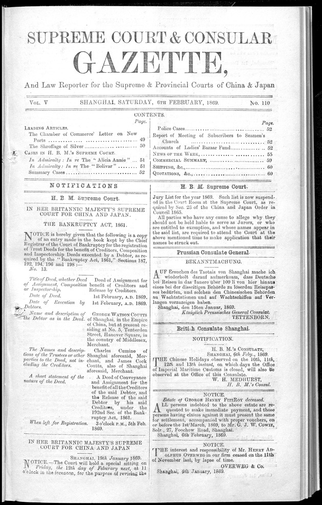 Supreme Court and consular gazette, and law reporter for the Supreme & provincial courts of China & Japan - 