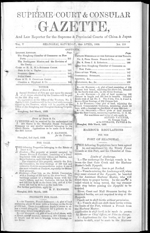 Supreme Court and consular gazette, and law reporter for the Supreme & provincial courts of China & Japan - 