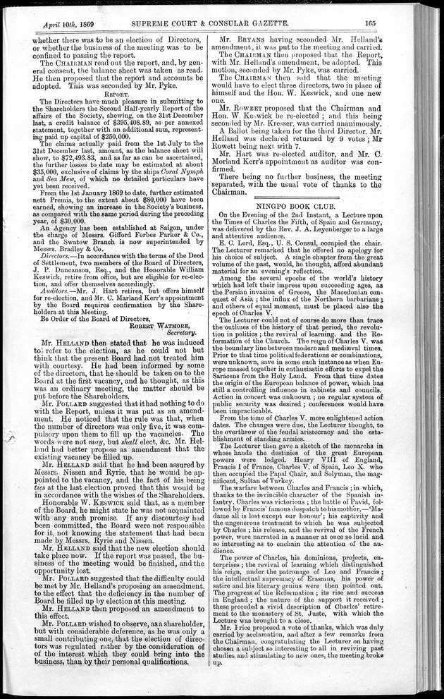 Supreme Court and consular gazette, and law reporter for the Supreme & provincial courts of China & Japan - 