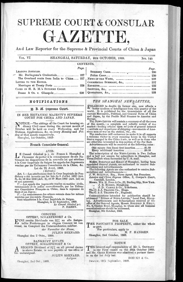 Supreme Court and consular gazette, and law reporter for the Supreme & provincial courts of China & Japan - 