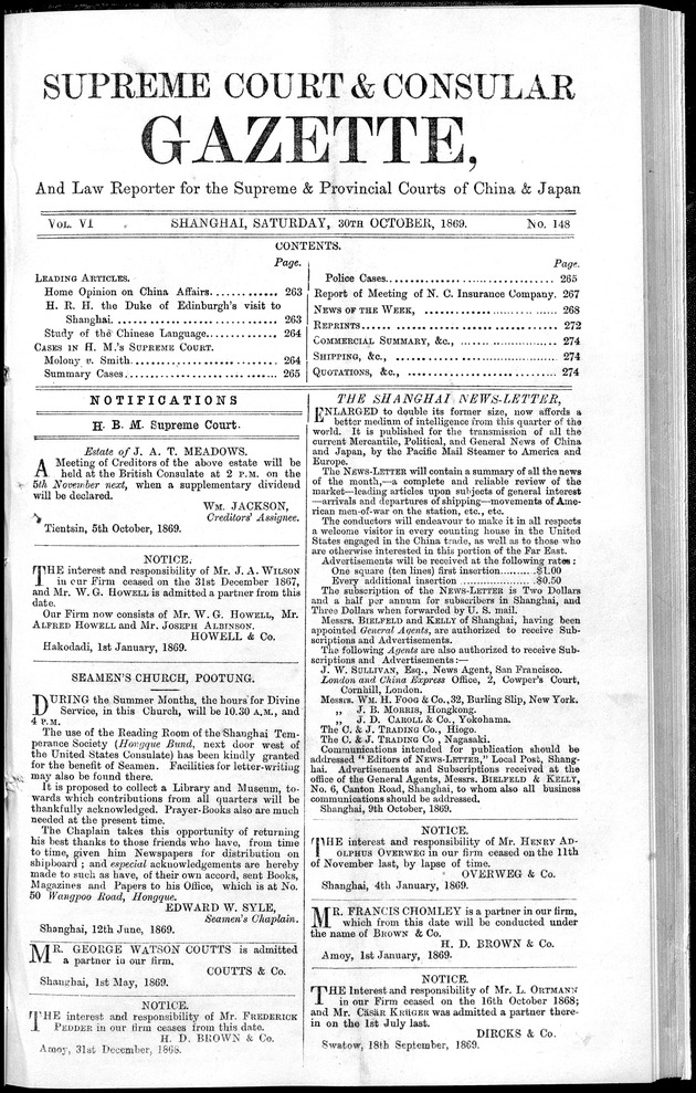 Supreme Court and consular gazette, and law reporter for the Supreme & provincial courts of China & Japan - 