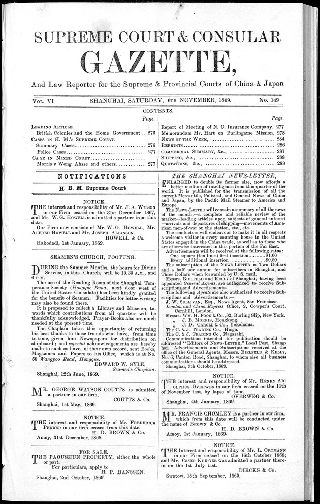 Supreme Court and consular gazette, and law reporter for the Supreme & provincial courts of China & Japan - 