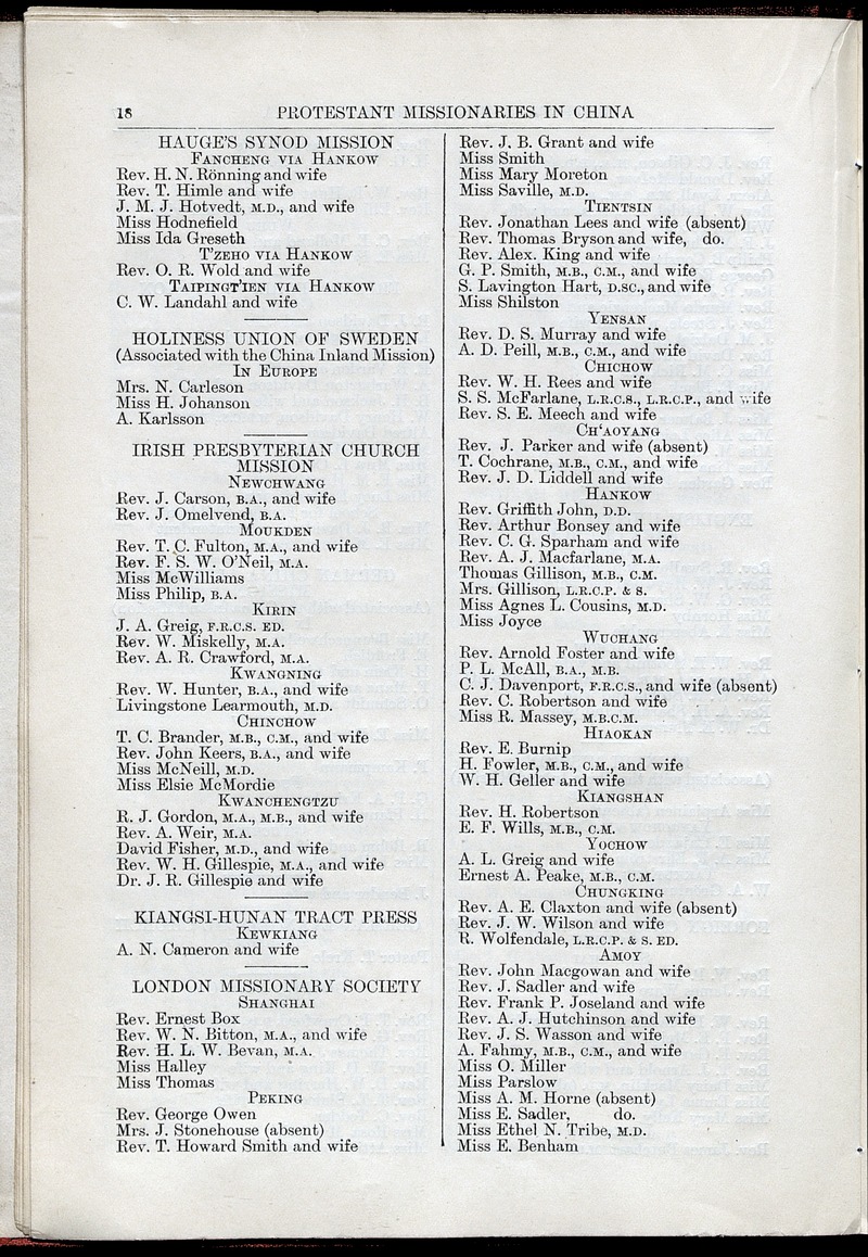 Directory of Protestant Missionaries in China and Japan for the year ... - Page 18
