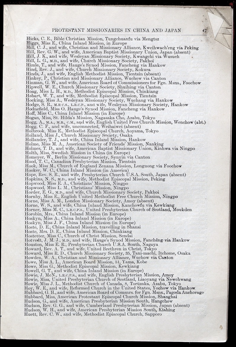 Directory of Protestant Missionaries in China and Japan for the year ... - Page 47