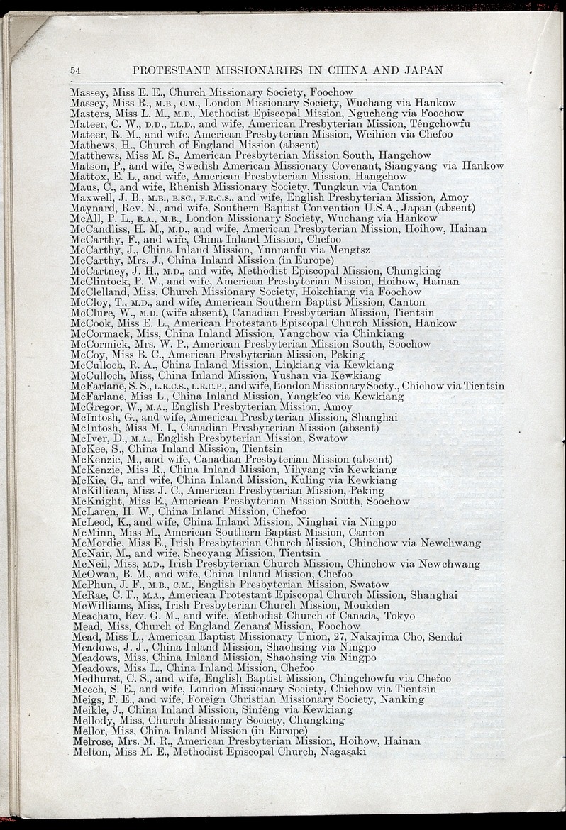Directory of Protestant Missionaries in China and Japan for the year ... - Page 54