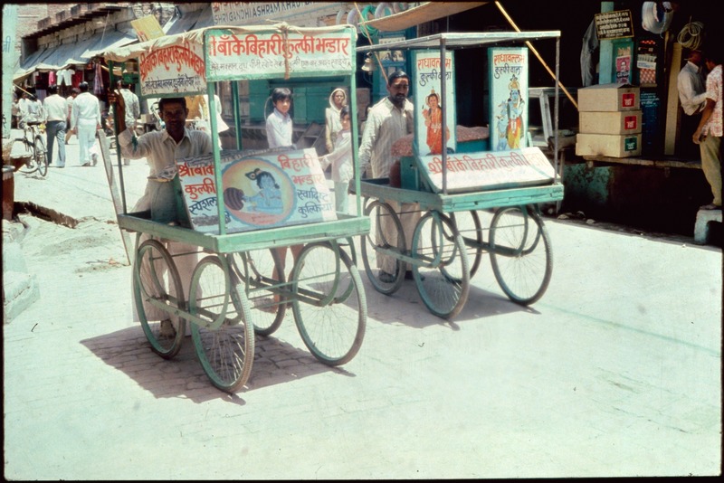 Two kulfī (ice-cream) sellers with their barrows in Loī Bazaar
