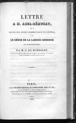 Lettre à M. Abel-Rémusat, sur la nature des formes grammaticales en général, et sur le génie de la langue chinoise en particulier