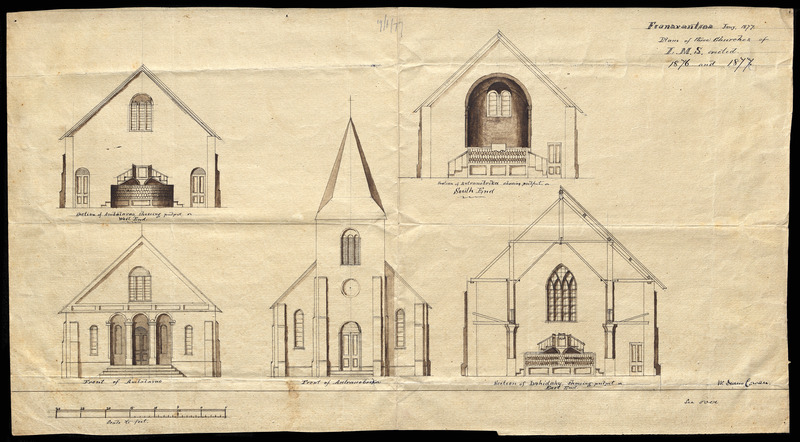 Fianarantsoa. Plan of three churches of LMS [London Missionary Society], erected 1876 and 1877 - 