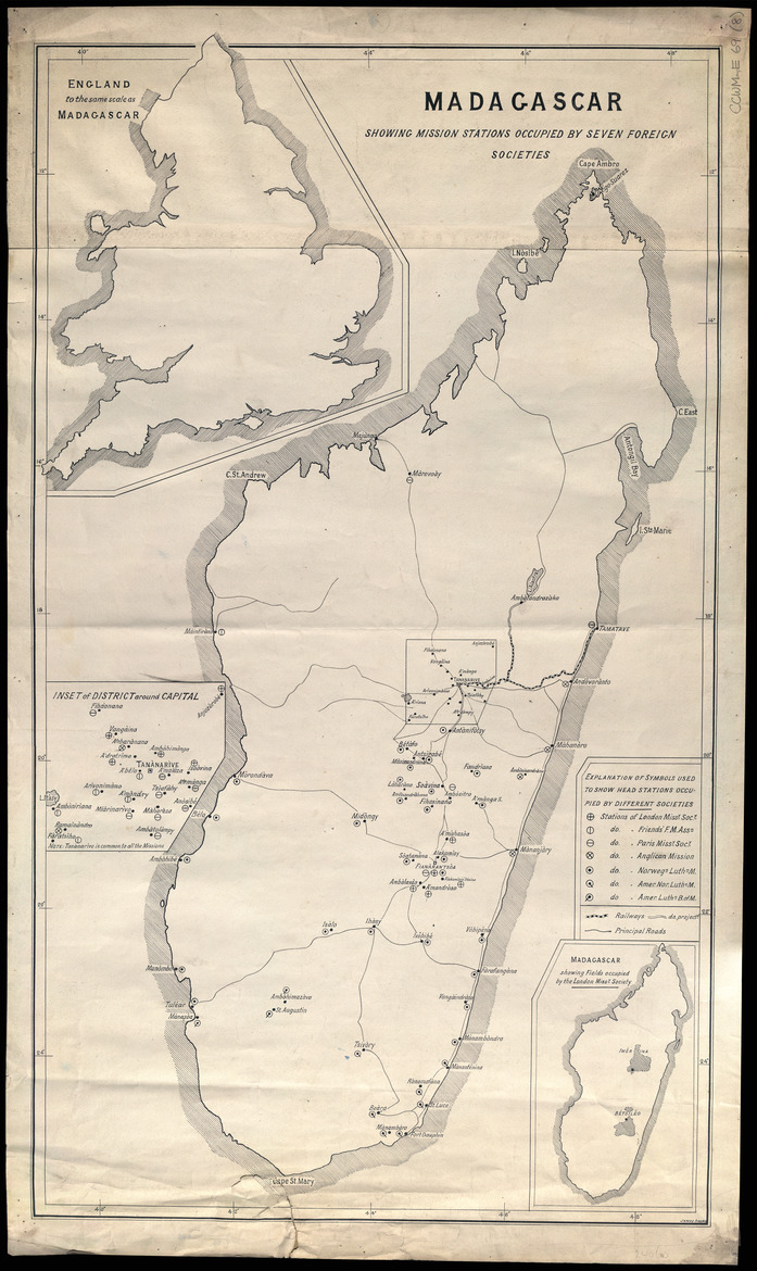 Madagascar showing mission stations occupied by seven foreign societies - 