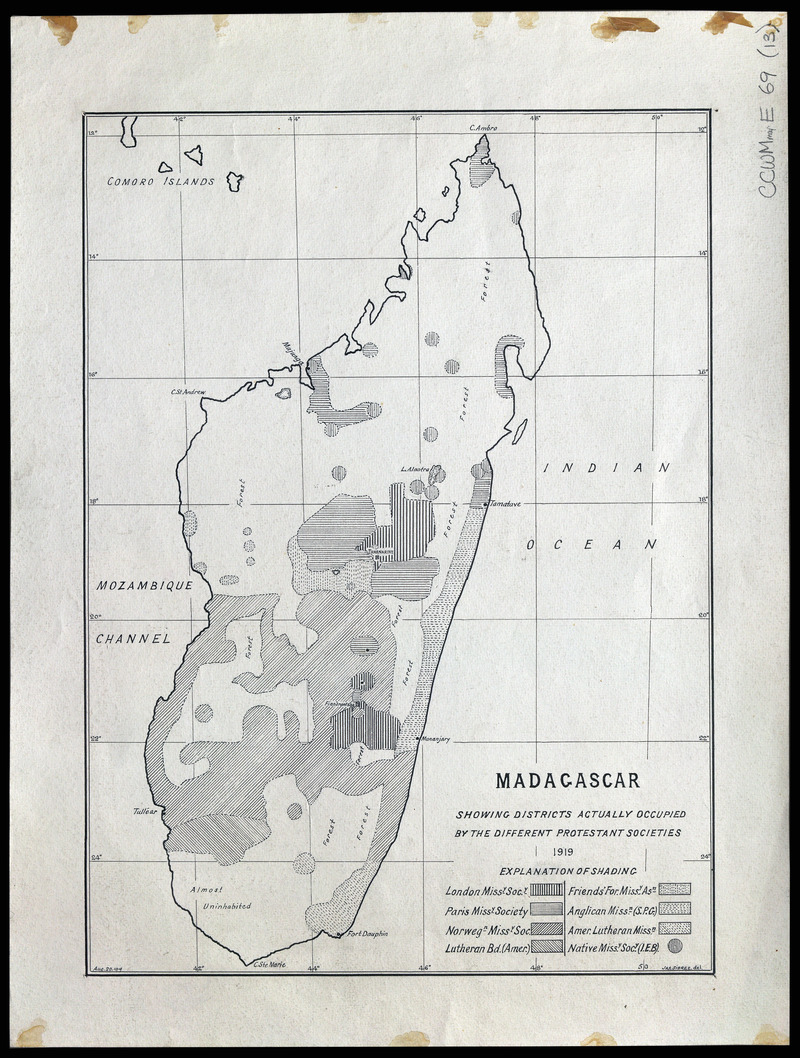 Madagascar showing districts actually occupied by the different Protestant societies - 