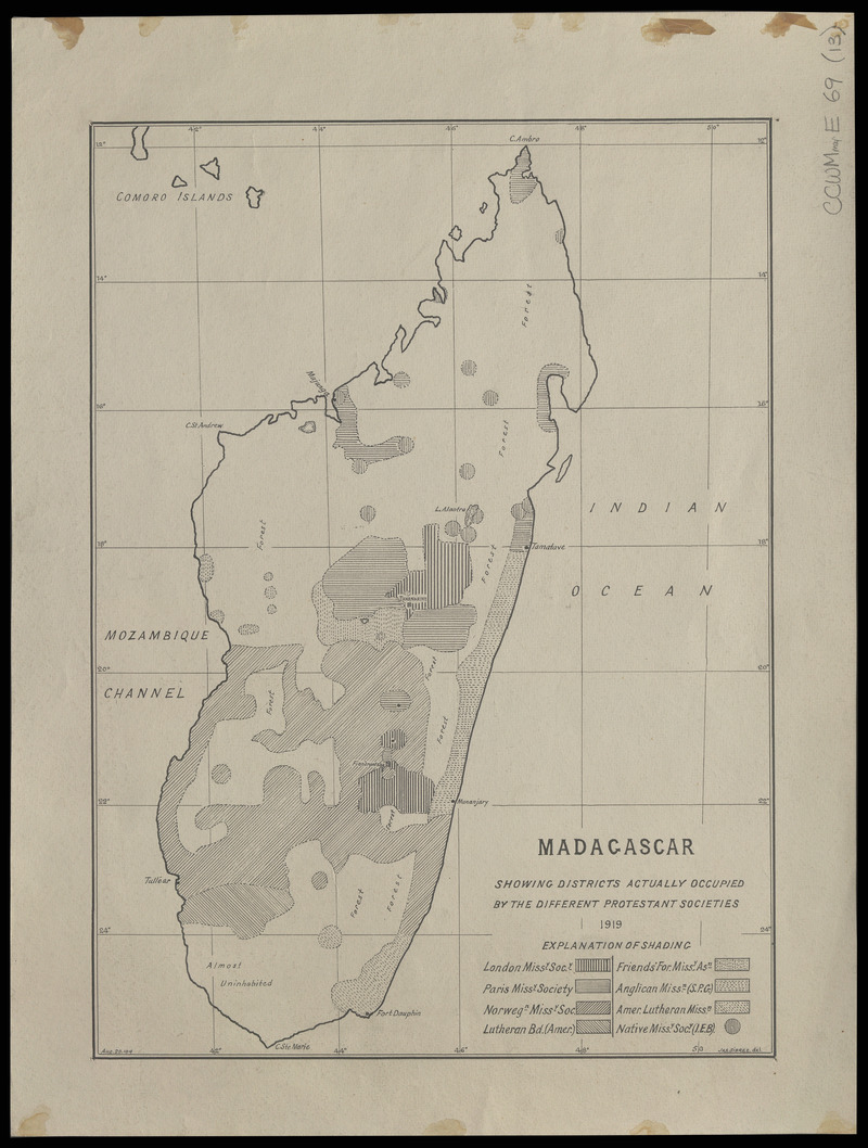 Madagascar showing districts actually occupied by the different Protestant societies - 