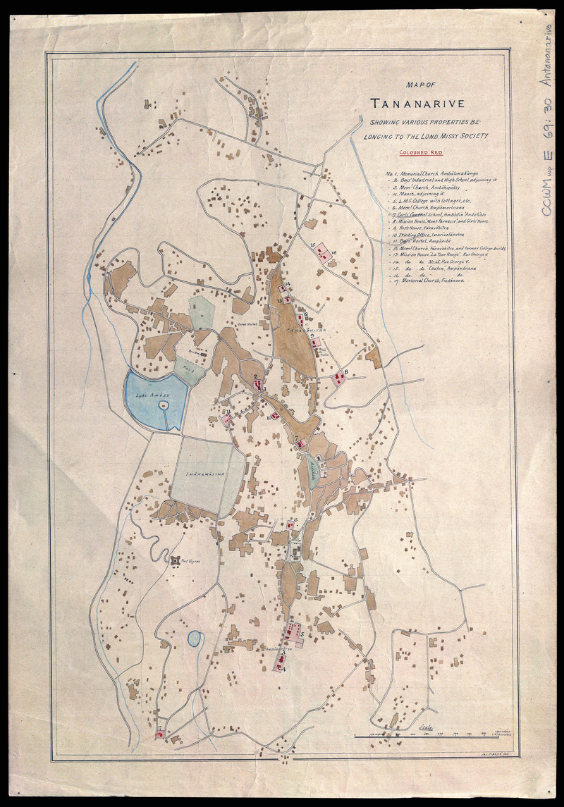 Map of Tananarive showing various properties belonging to the Lond. Miss.y Society - 