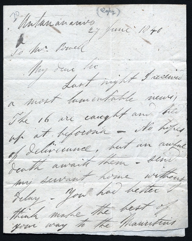 Letter from David Griffiths to L. Powell, dated 27 June 1840, Antananarivo - digital image 1