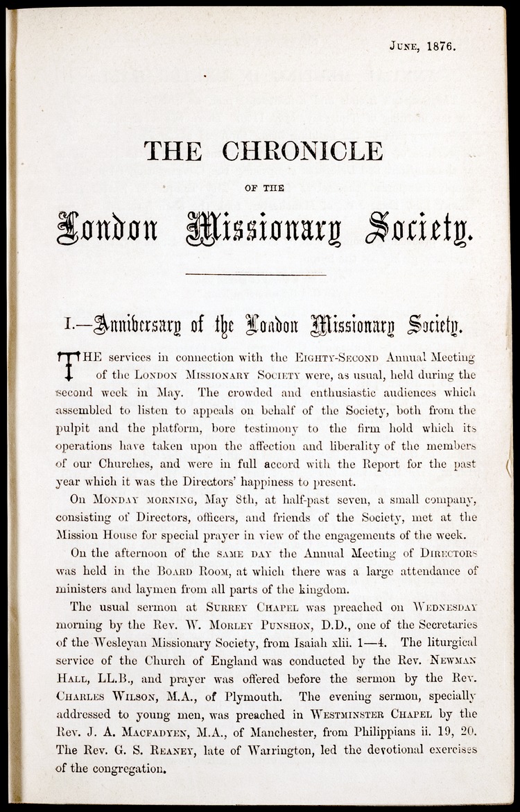 Chronicle of the London Missionary Society - 