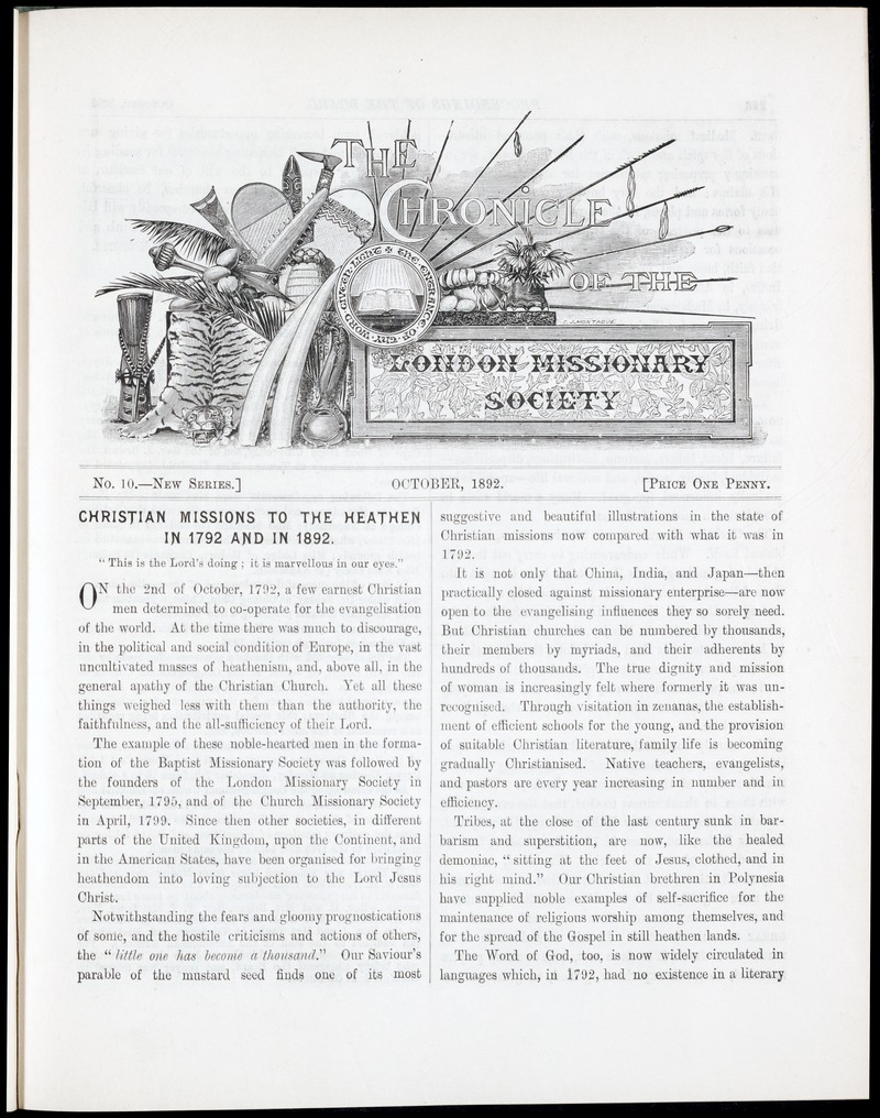 Chronicle of the London Missionary Society - 