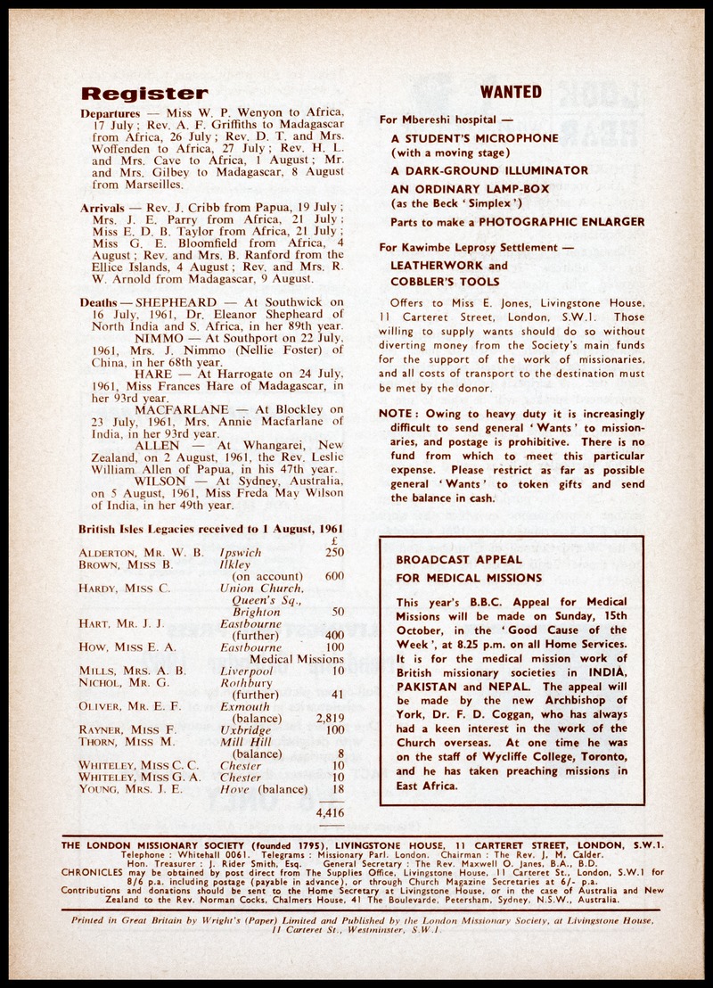 Chronicle of the London Missionary Society - 