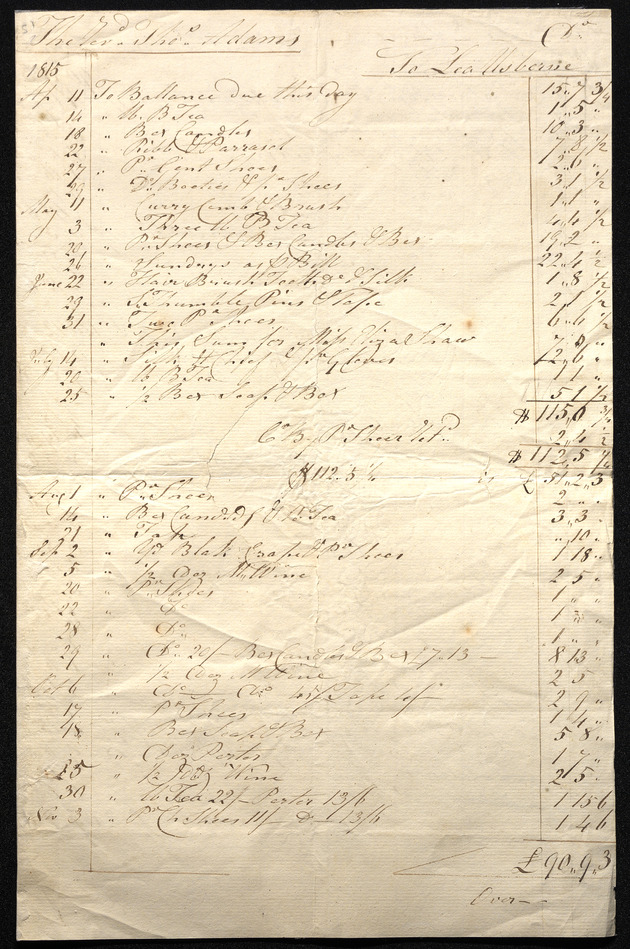 Accounts,Thomas Adam to Lea Usborne, 1815-1820, 30 June 1821 - 