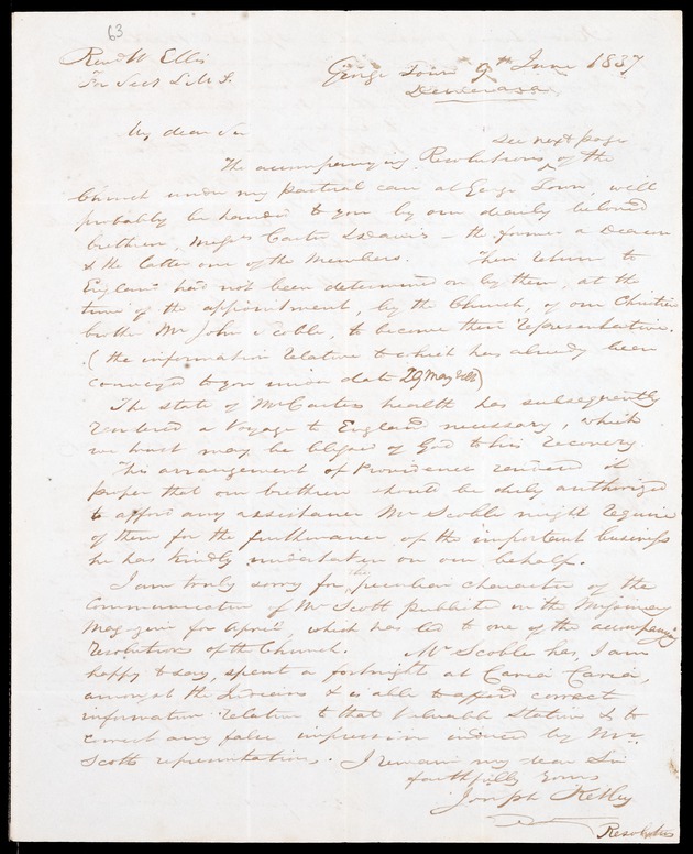 Letter from Joseph Ketley, 09 June 1837, George Town - 
