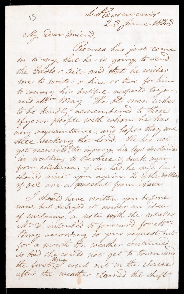 Letter from John Smith, 23 June 1823, Le Resouvenir - 