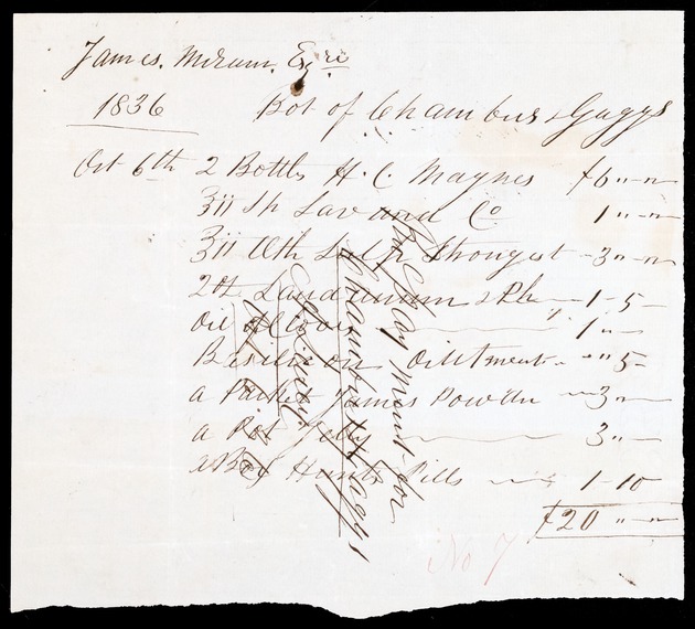 Accounts, equipment, etc. James Miram, 1836 - 