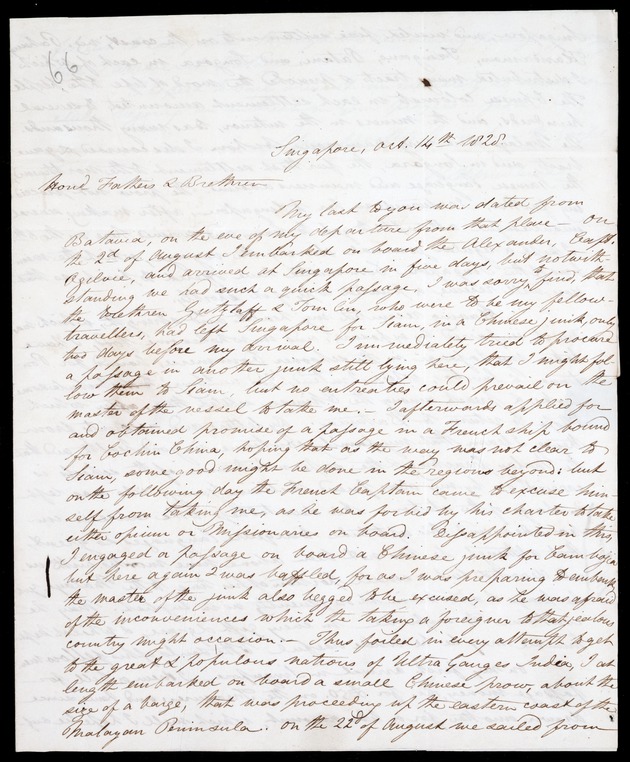 Letter from Walter Henry Medhurst, 14 October 1828, Singapore - 