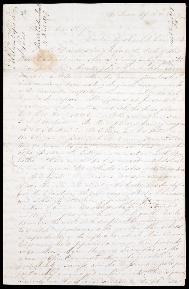 Letter from Samuel Kidd, 05 April 1827, Malacca - 
